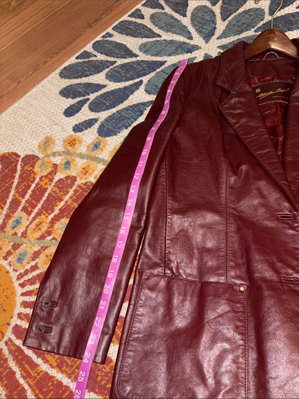 Etienne Aigner Wine Leather Blazer Jacket - Picture 7 of 9